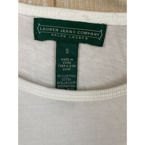Lauren Jeans Co. Women's Size S White T-shirt Logo Beaded Anchor Ralph Lauren - Picture 4 of 6
